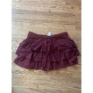 True Craft Women Burgundy Ruffle Tiered Skort Mini Skirt Shorts Wine Size M